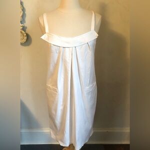 Vera Wang Lavender Label White Cotton tank Dress w/pleats,ruffle & pockets Size8